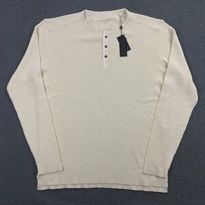 $148 John Varvatos Henley Shirt Mens XL Waffle Knit Stretch Cotton Tan Beige NWT